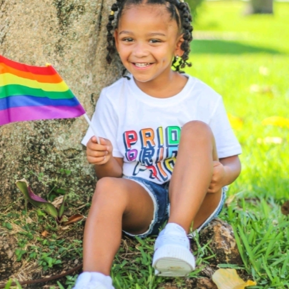 #takepride White T-Shirt with PRIDE PRIDE PRIDE in Colorful Letters Size M 8-10
